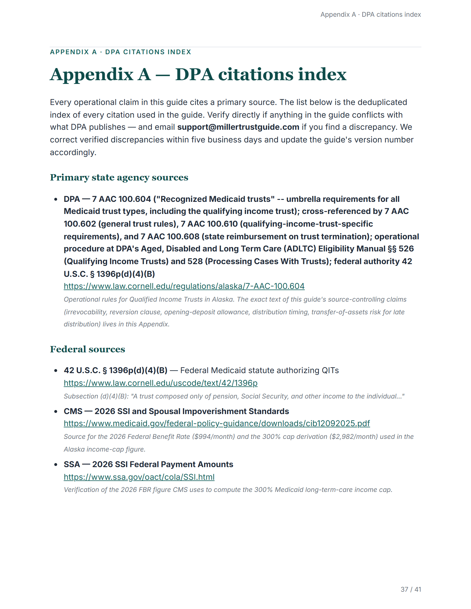 Citations index — sample page from the Alaska Qualifying Income Trust guide