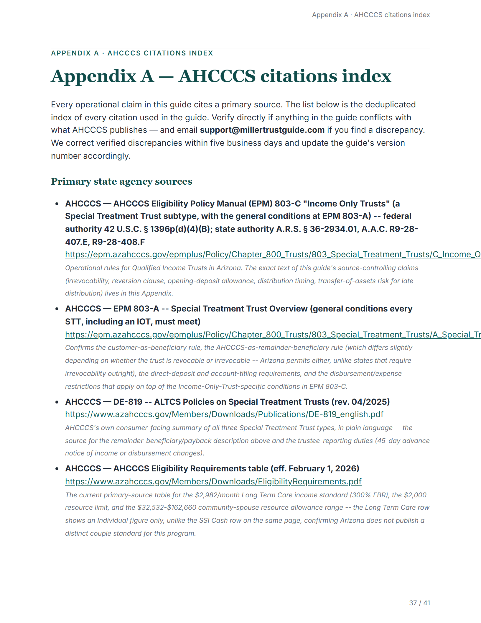 Citations index — sample page from the Arizona Income-Only Trust guide