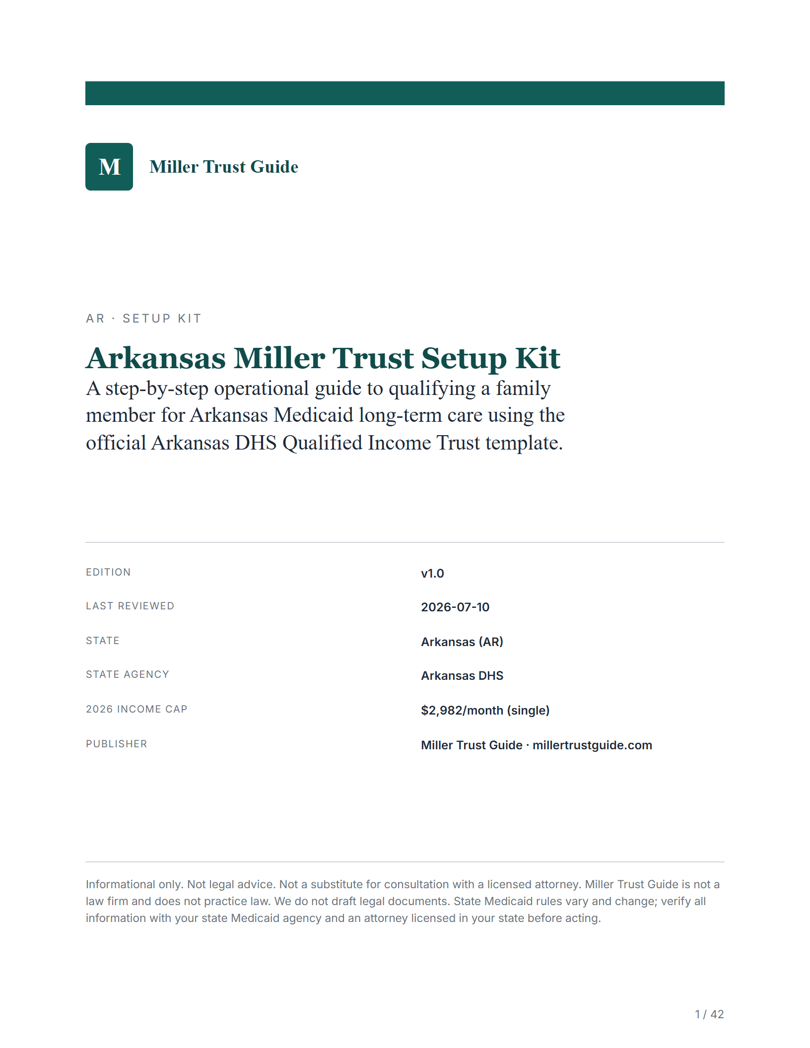 Cover & key facts — sample page from the Arkansas Income Trust kit