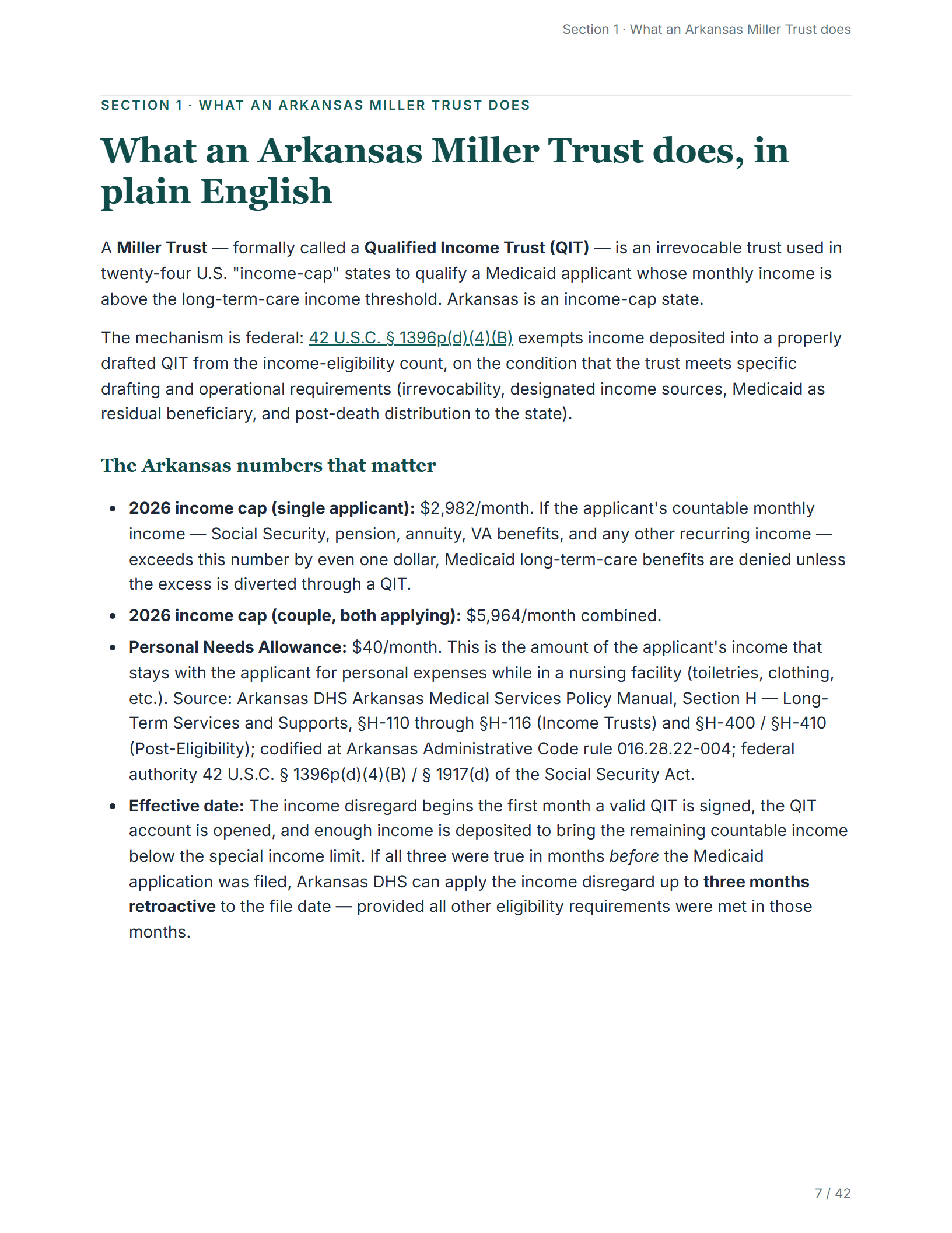What it does, in plain English — sample page from the Arkansas Income Trust kit