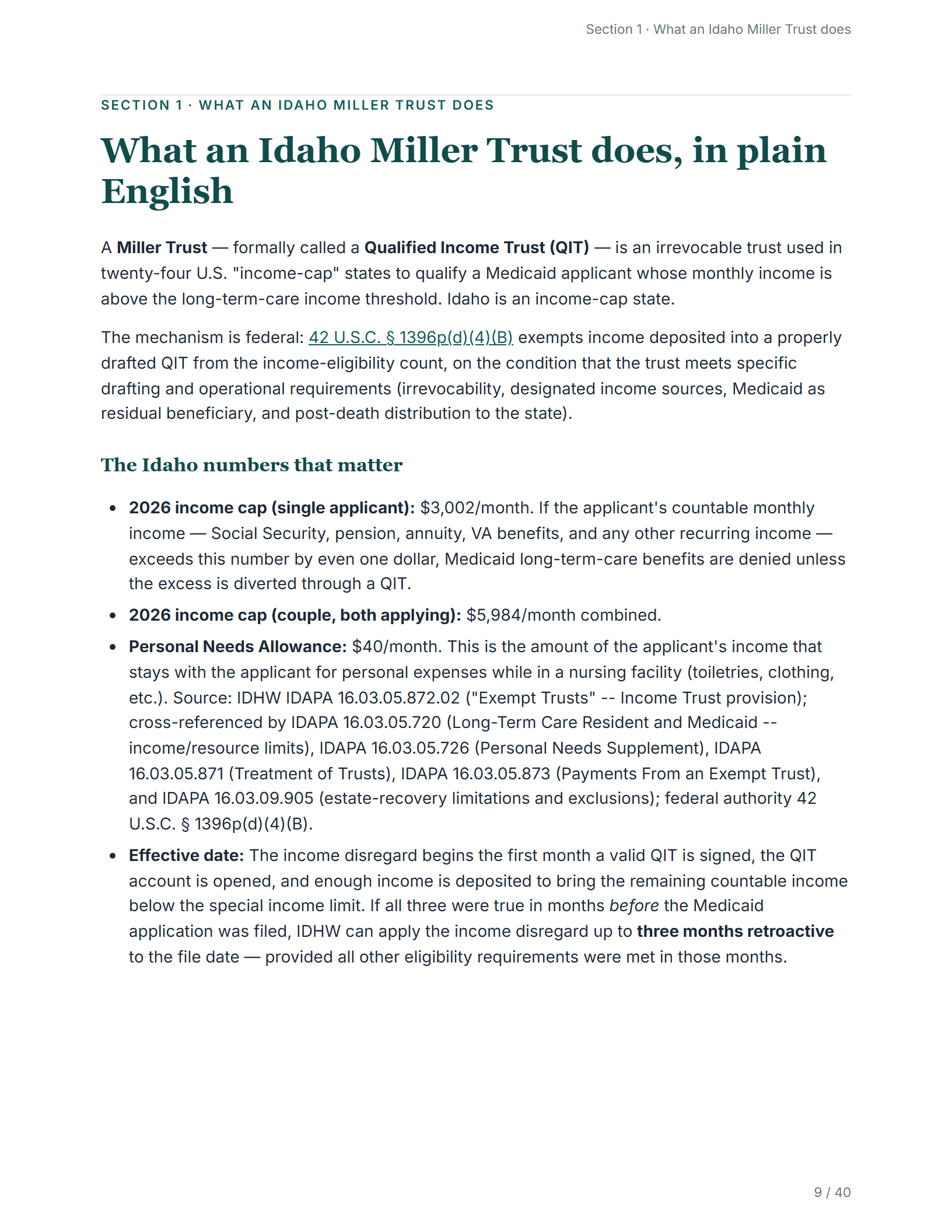 What it does, in plain English — sample page from the Idaho Income Trust guide