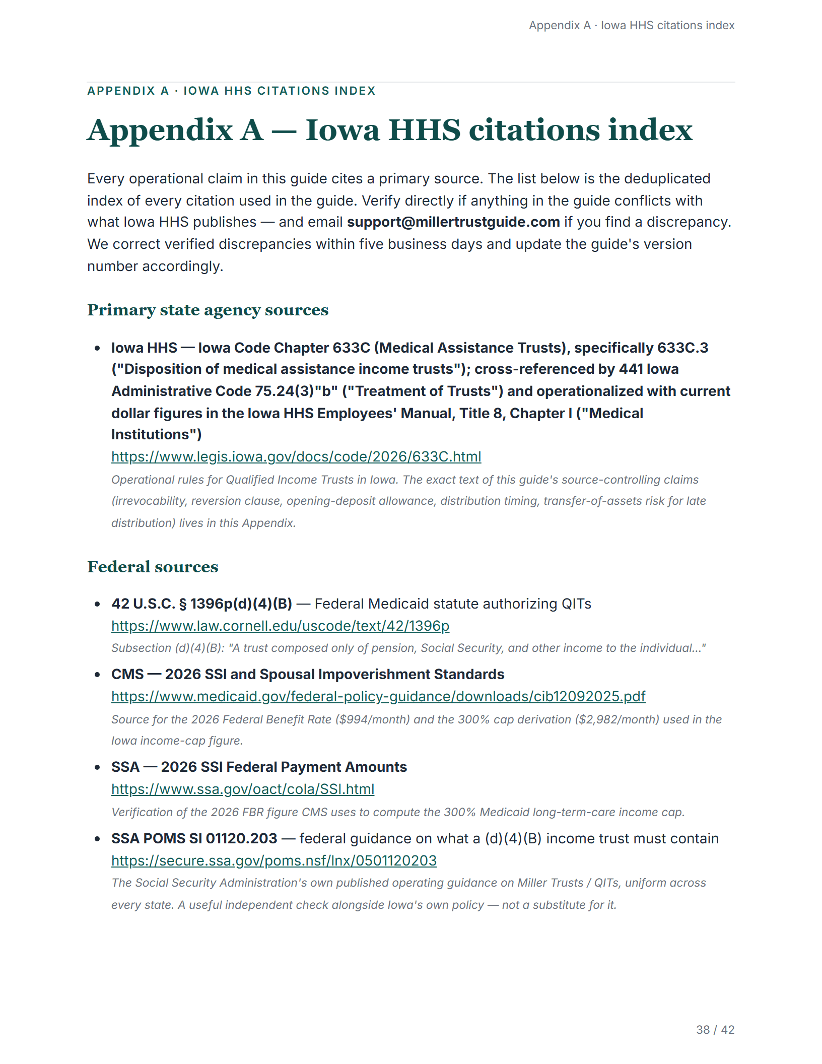Citations index — sample page from the Iowa Medical Assistance Income Trust guide