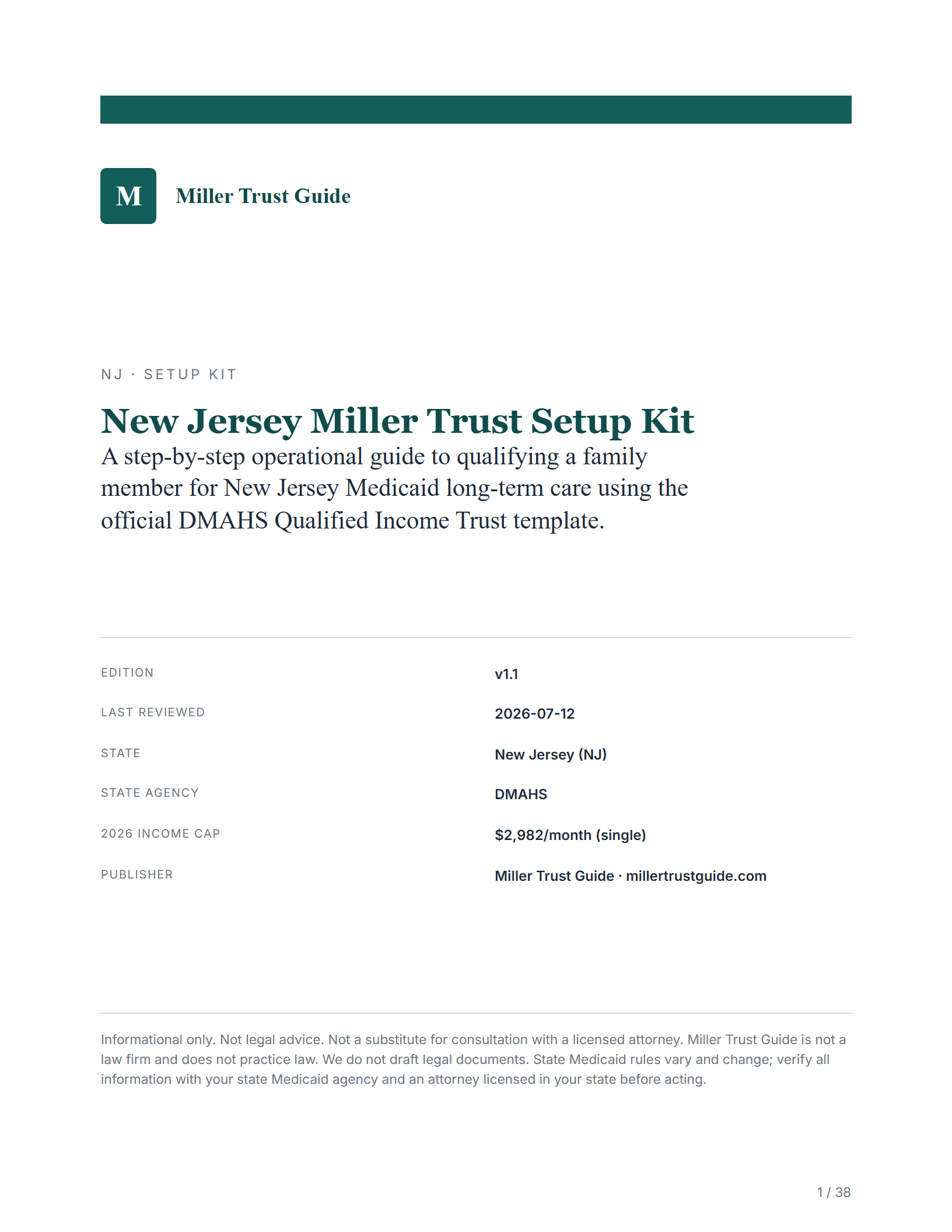 Cover & key facts — sample page from the New Jersey Qualified Income Trust kit