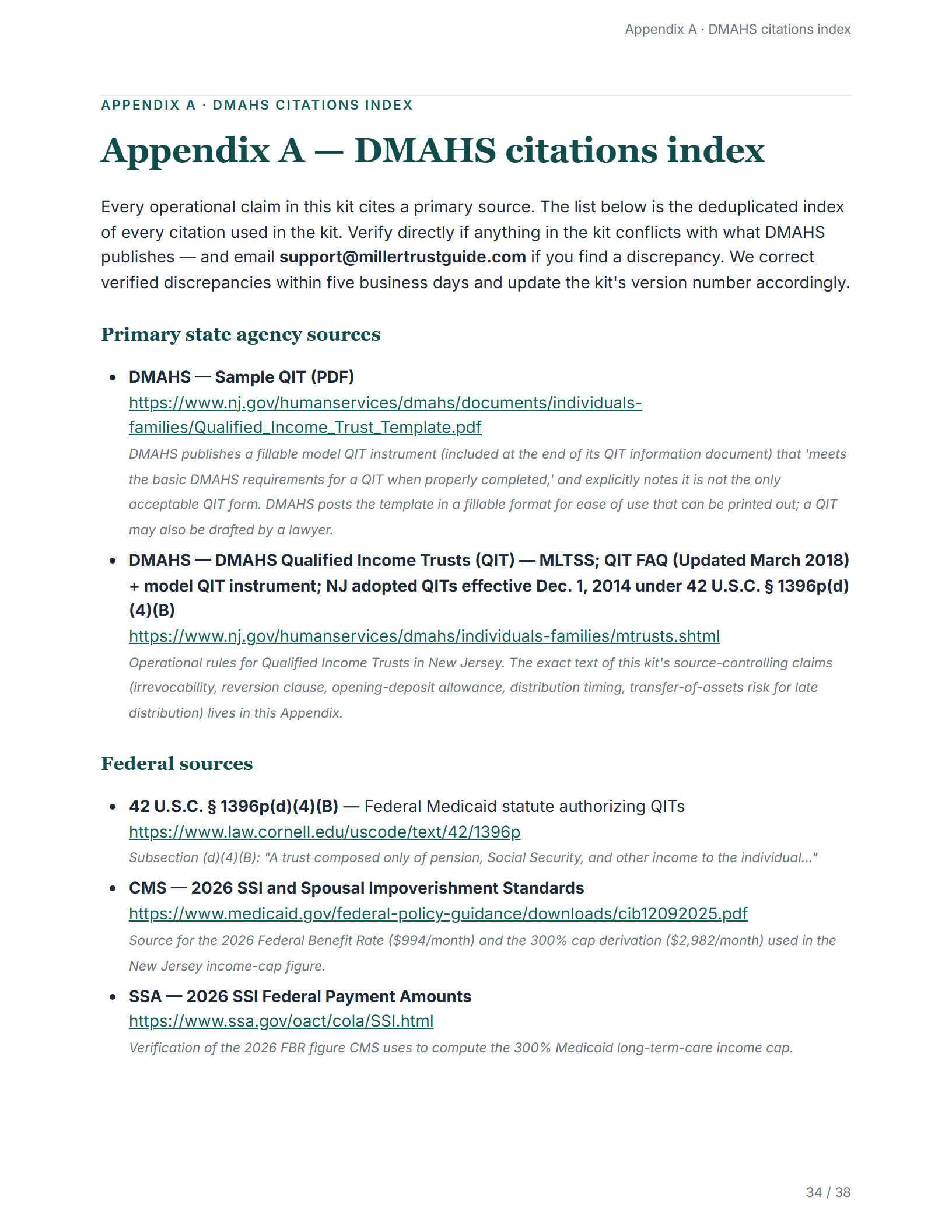 Citations index — sample page from the New Jersey Qualified Income Trust kit