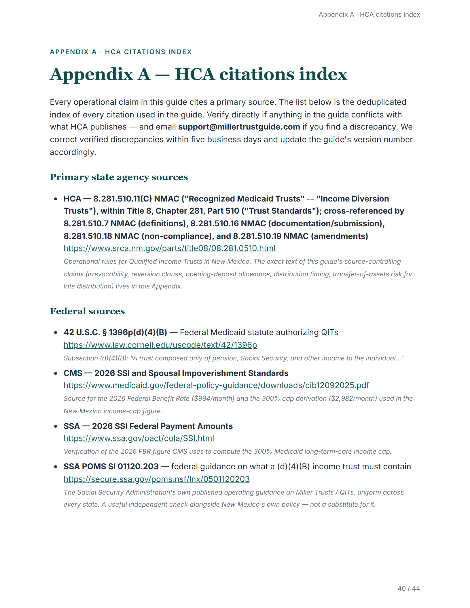 Citations index — sample page from the New Mexico Income Diversion Trust guide