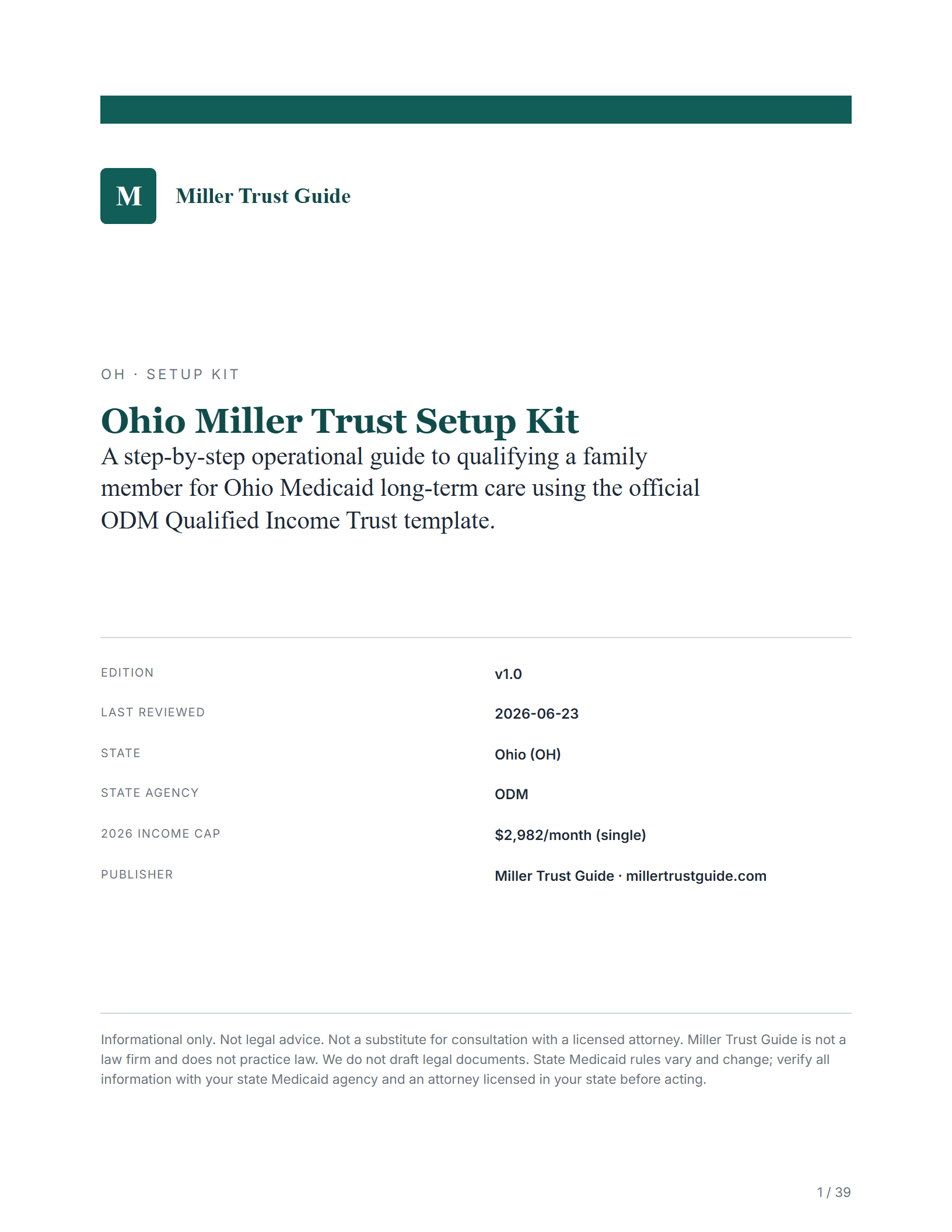 Cover & key facts — sample page from the Ohio Miller Trust kit