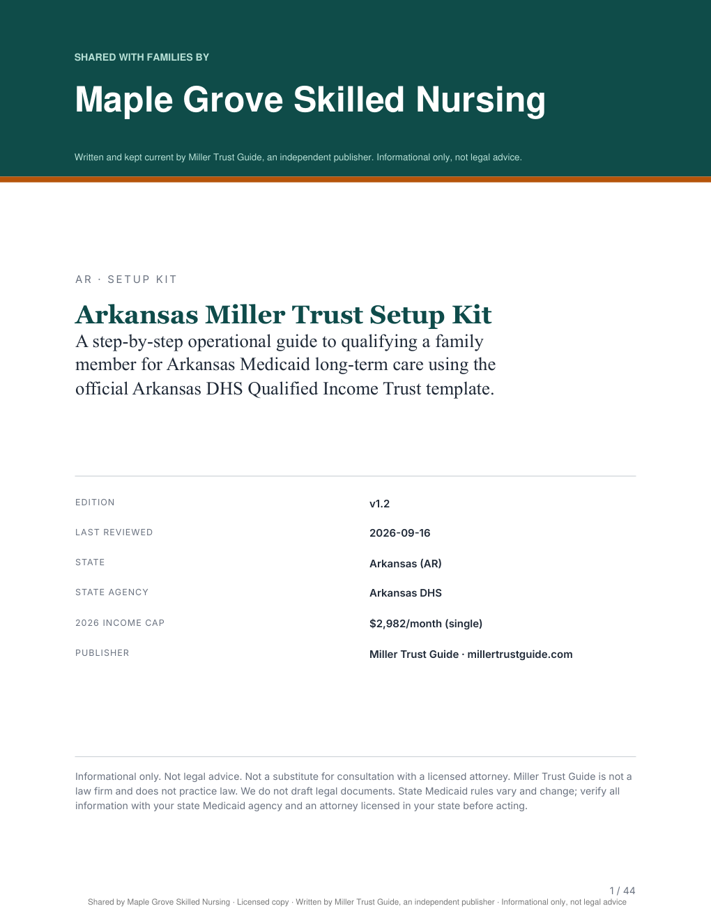 Cover of a licensed Arkansas guide with the facility's name in a full-width band across the top