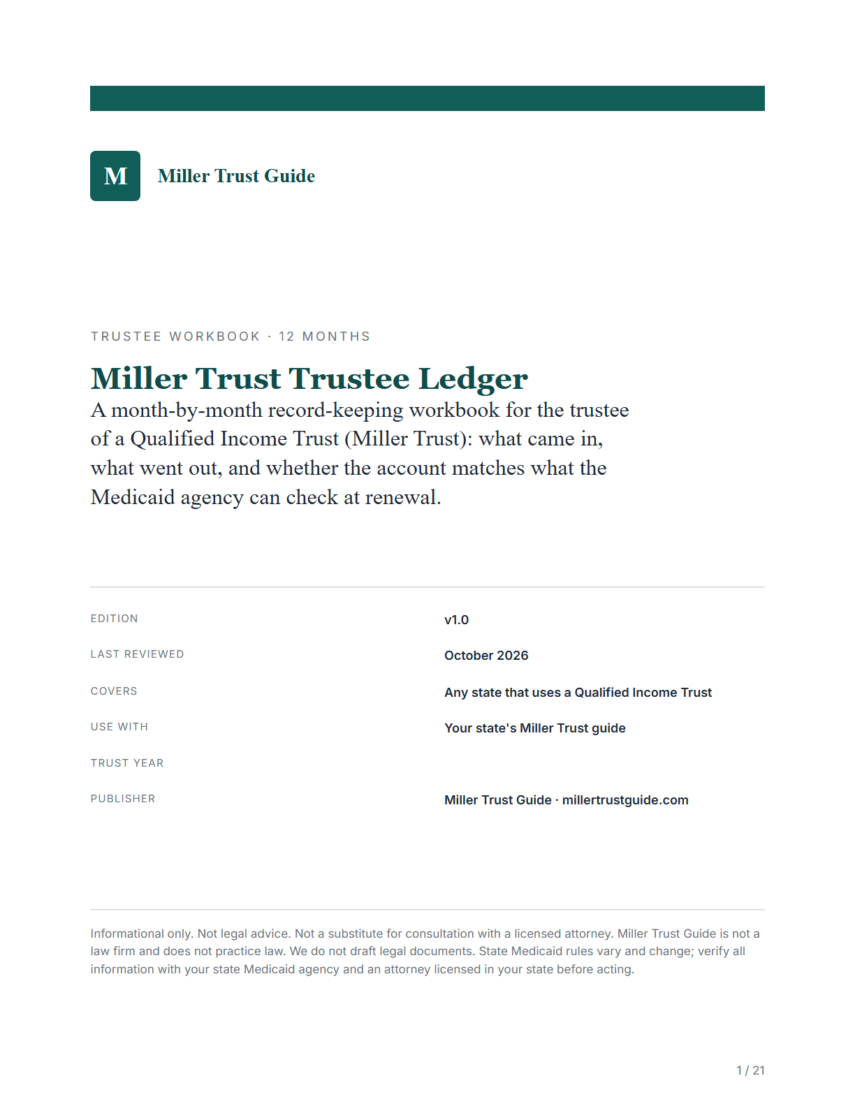 Cover of the Miller Trust Trustee Ledger